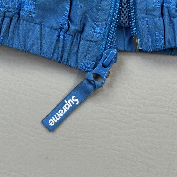 Supreme Jacket Mens Small Blue Jacquard Hooded Full Zip Windbreaker Mesh Lined - Picture 4 of 16